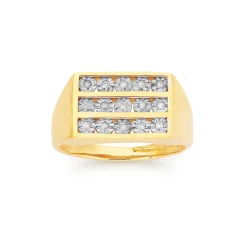 Prouds Rings>9Ct 3 Row Diamond Set Gents Ring