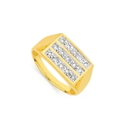 Prouds Rings>9Ct 3 Row Diamond Set Gents Ring