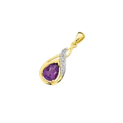 Prouds Pendants>9Ct Amethyst & Diamond Pear Swirl Drop Pendant In Purple