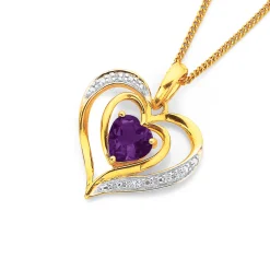 Prouds Pendants>9Ct Amethyst Diamond Heart Pendant In Purple