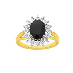 Prouds Rings>9Ct Black Sapphire & Diamond Ring Tdw=.10Ct In Black