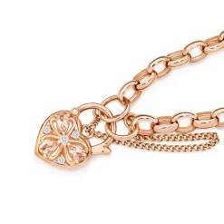 Prouds Bracelets>9Ct 19Cm Rose Gold Diamond & Morganite Belcher Padlock Bracelet
