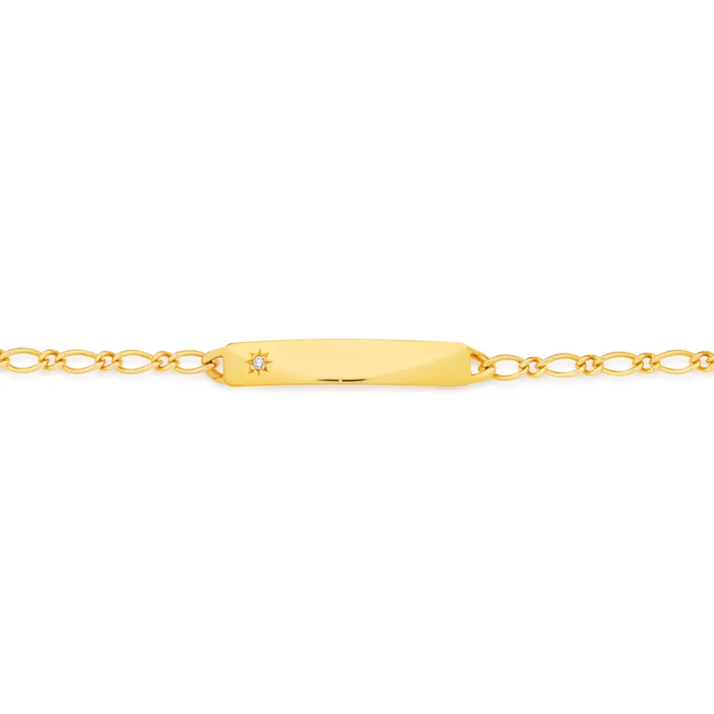 Prouds Bracelets>9Ct 16Cm Solid Figaro 1+1 Diamond I.D. Bracelet
