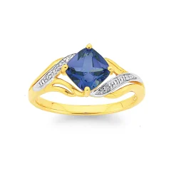 Prouds Rings>9Ct Created Ceylon Sapphire And Diamond Swirl Ring In Blue