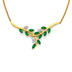 Prouds Pendants>9Ct Created Emerald & Diamond Leaves Spray Necklet In Green