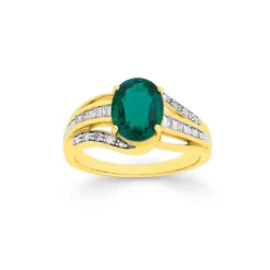 Prouds Rings>9Ct Created Emerald & Diamond Ring In Green