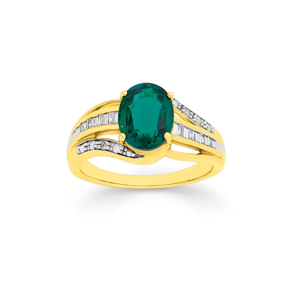 Prouds Rings>9Ct Created Emerald & Diamond Ring In Green