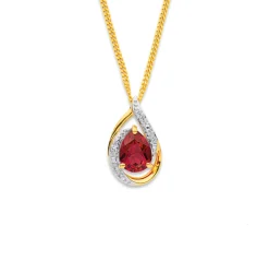 Prouds Pendants>9Ct Created Ruby & Diamond Pendant In Red