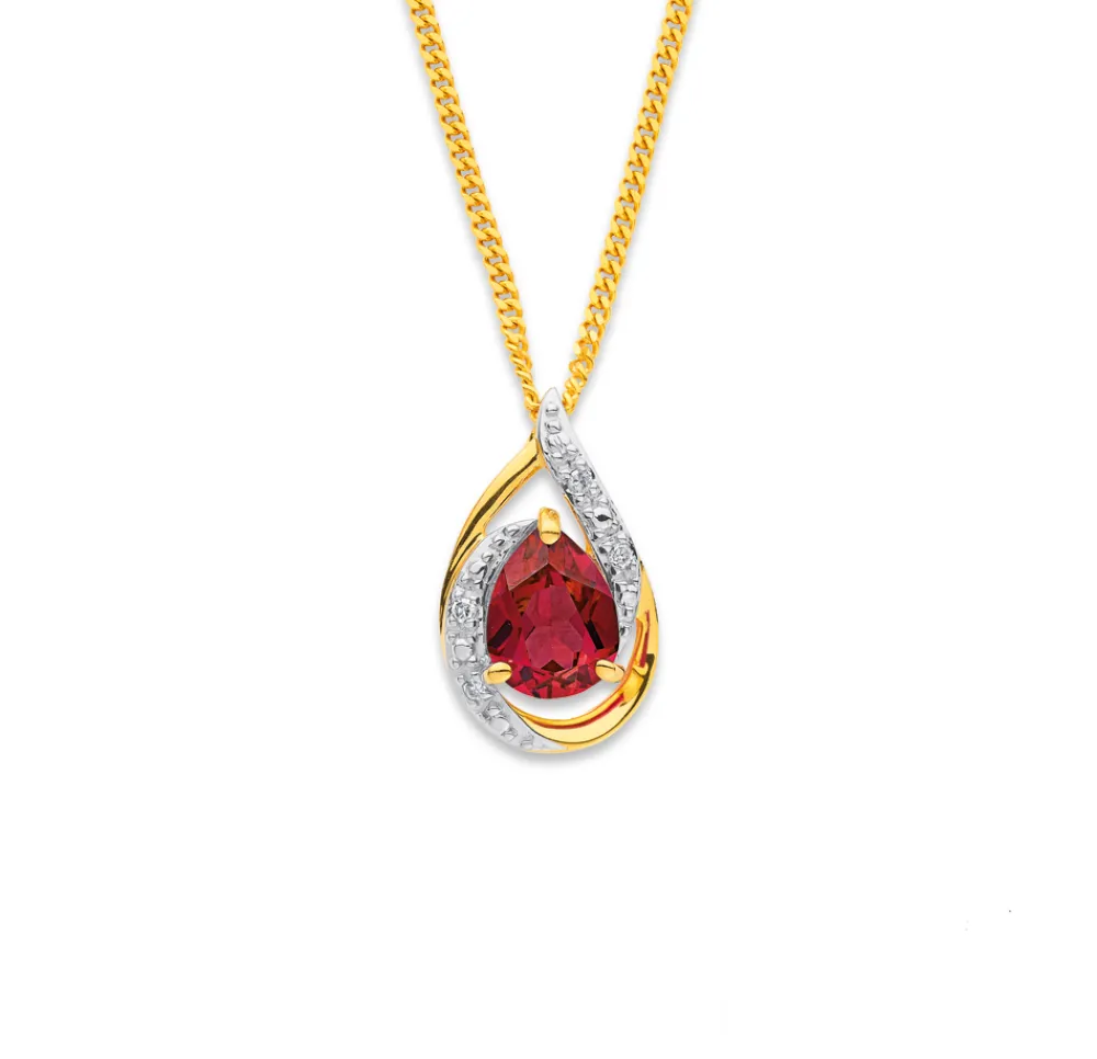 Prouds Pendants>9Ct Created Ruby & Diamond Pendant In Red