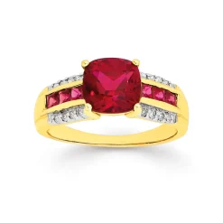 Prouds Rings>9Ct Created Ruby And Diamond Ring In Red