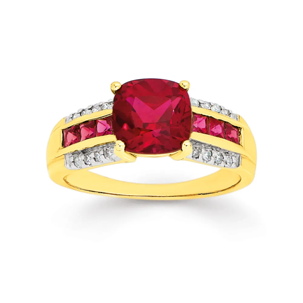 Prouds Rings>9Ct Created Ruby And Diamond Ring In Red