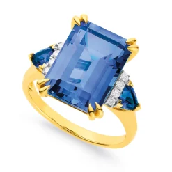 Prouds Rings>9Ct Created Sapphire & Diamond Ring Total Diamond Weight=.10Ct In Blue