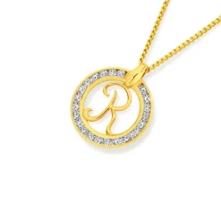 Prouds Pendants>9Ct Cubic Zirconia Circle Script Initial R Pendant In White