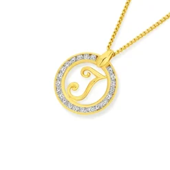 Prouds Pendants>9Ct Cubic Zirconia Circle Script Initial J Pendant In White