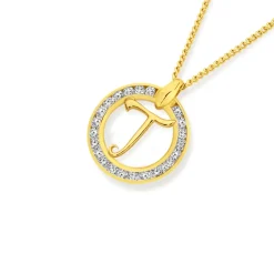 Prouds Pendants>9Ct Cubic Zirconia Circle Script Initial T Pendant In White