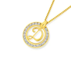 Prouds Pendants>9Ct Cubic Zirconia Circle Script Initial D Pendant In White