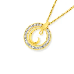 Prouds Pendants>9Ct Cubic Zirconia Circle Script Initial C Pendant In White