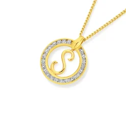 Prouds Pendants>9Ct Cubic Zirconia Circle Script Initial S Pendant In White