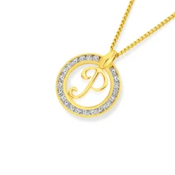 Prouds Pendants>9Ct Cubic Zirconia Circle Script Initial P Pendant In White