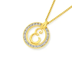 Prouds Pendants>9Ct Cubic Zirconia Circle Script Initial E Pendant In White