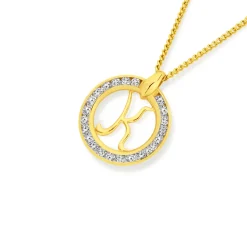 Prouds Pendants>9Ct Cubic Zirconia Circle Script Initial K Pendant In White