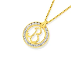 Prouds Pendants>9Ct Cubic Zirconia Circle Script Initial B Pendant In White