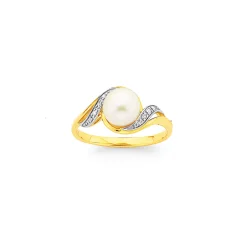 Prouds Rings>9Ct Cultured Freshwater And Diamond Swirl Ring In White