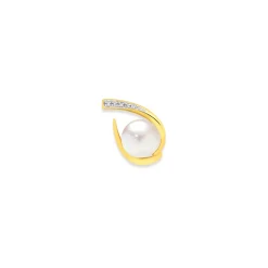 Prouds Pendants>9Ct Cultured Freshwater Pearl & Diamond Pendant In White
