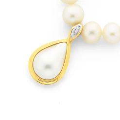 Prouds Pendants>9Ct Cultured Mabe Pearl & Diamond Enhancer Pendant In White