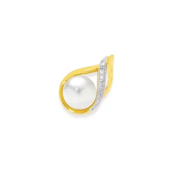 Prouds Pendants>9Ct Freshwater Pearl & Diamond Pendant In White