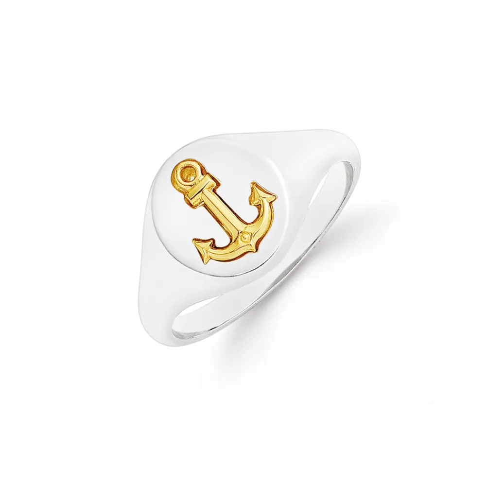 Prouds Rings>9Ct Gold & Sterling Silver Anchor Signet Ring