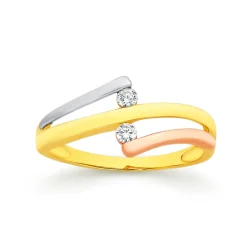 Prouds Rings>9Ct Gold 3 Tone Cubic Zirconia Ring In White