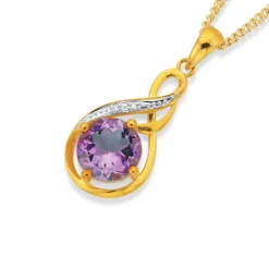 Prouds Pendants>9Ct Gold Amethyst & Diamond Double Swirl Pendant In Purple
