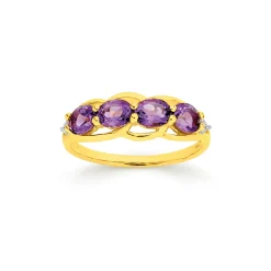 Prouds Rings>9Ct Gold Amethyst & Diamonds Ring In Purple