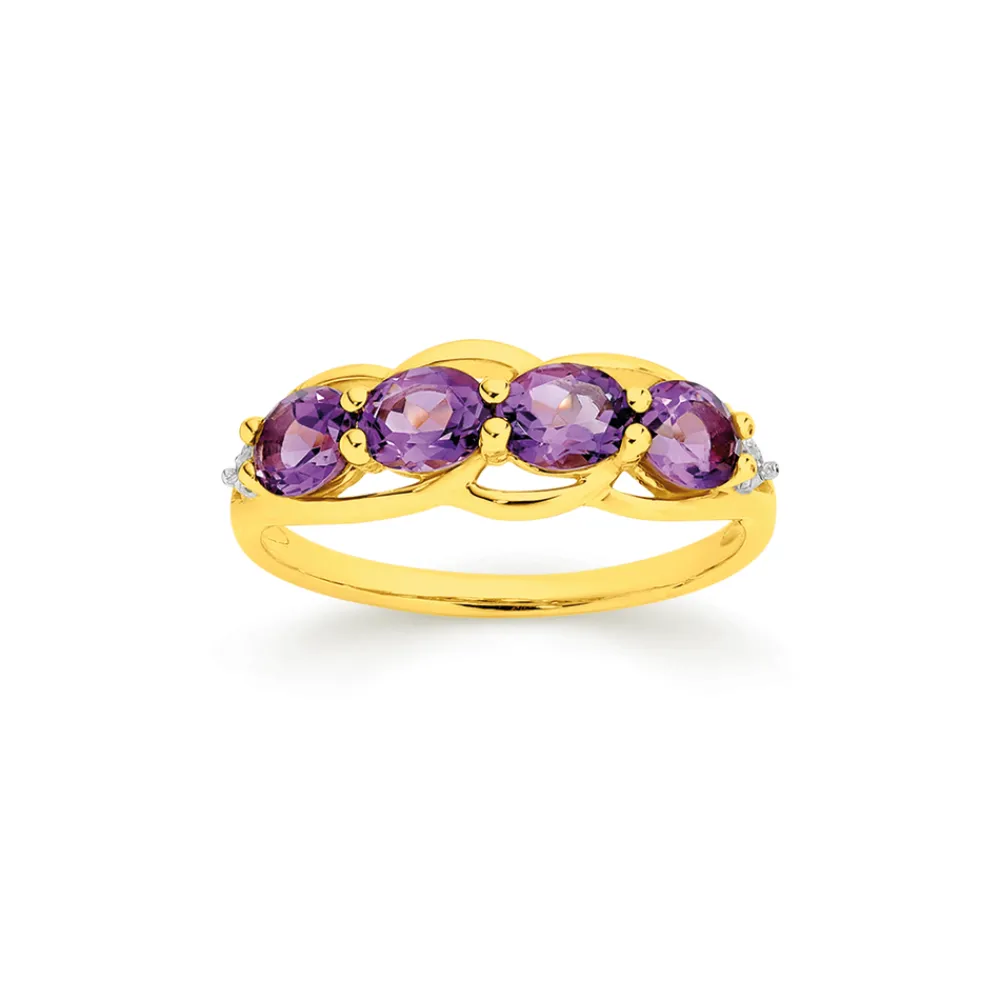 Prouds Rings>9Ct Gold Amethyst & Diamonds Ring In Purple