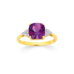 Prouds Rings>9Ct Gold Amethyst & Diamond Dress Ring In Purple