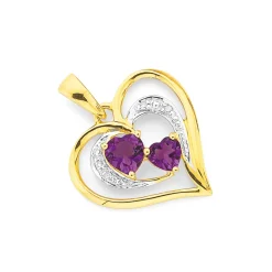Prouds Pendants>9Ct Gold Amethyst & Diamond Heart Pendant In Purple