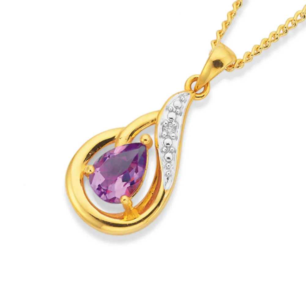 Prouds Pendants>9Ct Gold Amethyst & Diamond Pendant In Purple