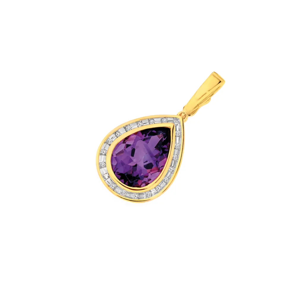 Prouds Pendants>9Ct Gold Amethyst & Diamonds Enhancer Pendant In Purple