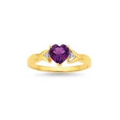 Prouds Rings>9Ct Gold Amethyst & Diamond Heart Ring In Purple