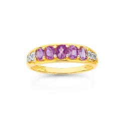 Prouds Rings>9Ct Gold Amethyst & Diamond Band In Purple
