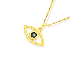 Prouds Pendants>9Ct Gold And Blue Rhodium Diamond Evil Eye Pendant