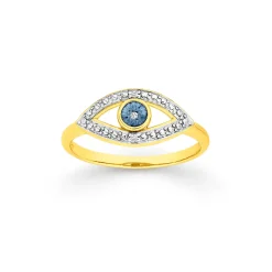 Prouds Rings>9Ct Gold And Blue Rhodium Diamond Evil Eye Ring