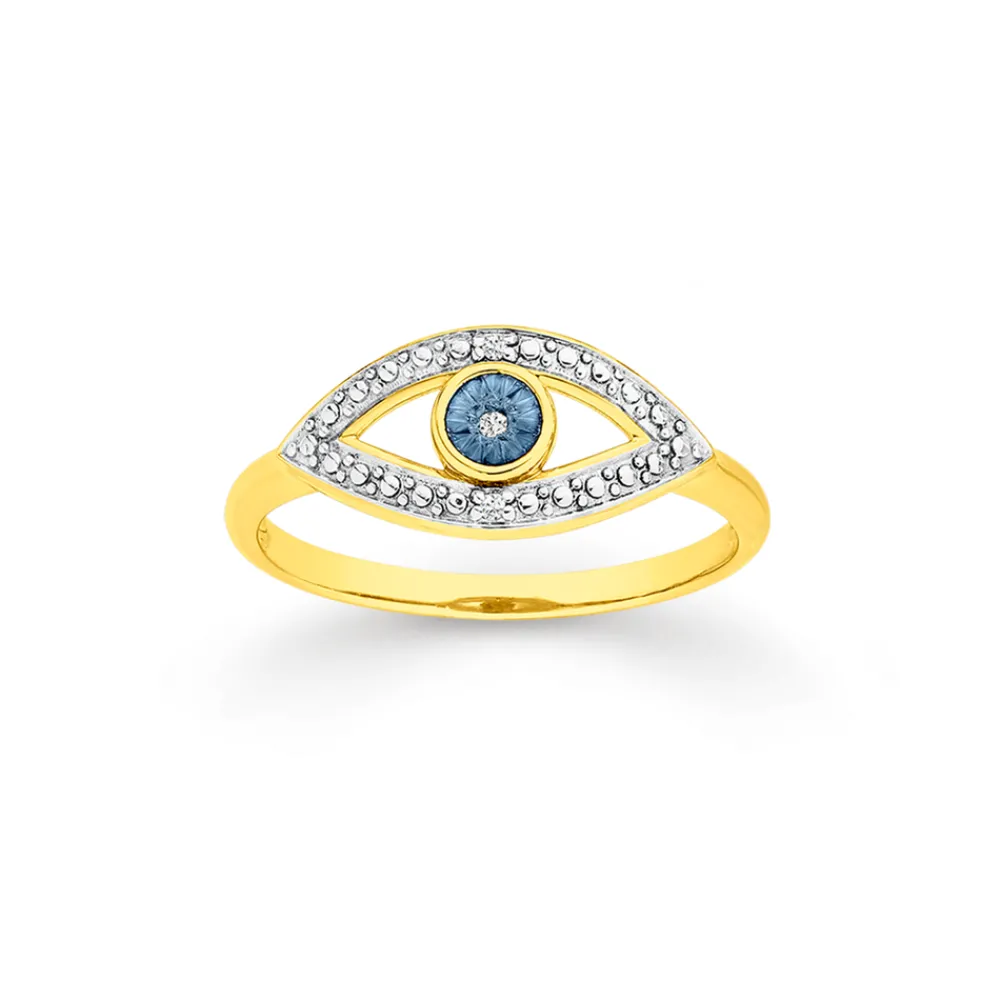Prouds Rings>9Ct Gold And Blue Rhodium Diamond Evil Eye Ring