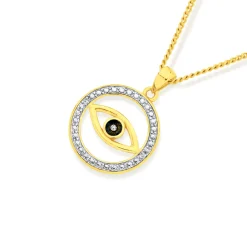 Prouds Pendants>9Ct Gold And Blue Rhodium Diamond Evil Eye Pendant