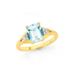 Prouds Rings>9Ct Gold Aquamarine & Diamond Ring In Blue