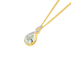 Prouds Pendants>9Ct Gold Aquamarine & Diamond In Blue