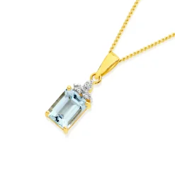 Prouds Pendants>9Ct Gold Aquamarine & Diamond Pendant In Blue