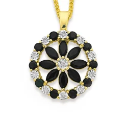 Prouds Pendants>9Ct Gold Black Sapphire & .10Ct Diamond Wreath Enhancer Pendant In Blue