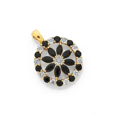 Prouds Pendants>9Ct Gold Black Sapphire & .10Ct Diamond Wreath Enhancer Pendant In Blue